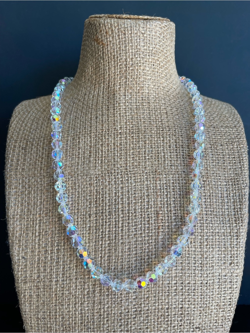 Vintage AB Crystal Bead Necklace - Clear Iridescent
